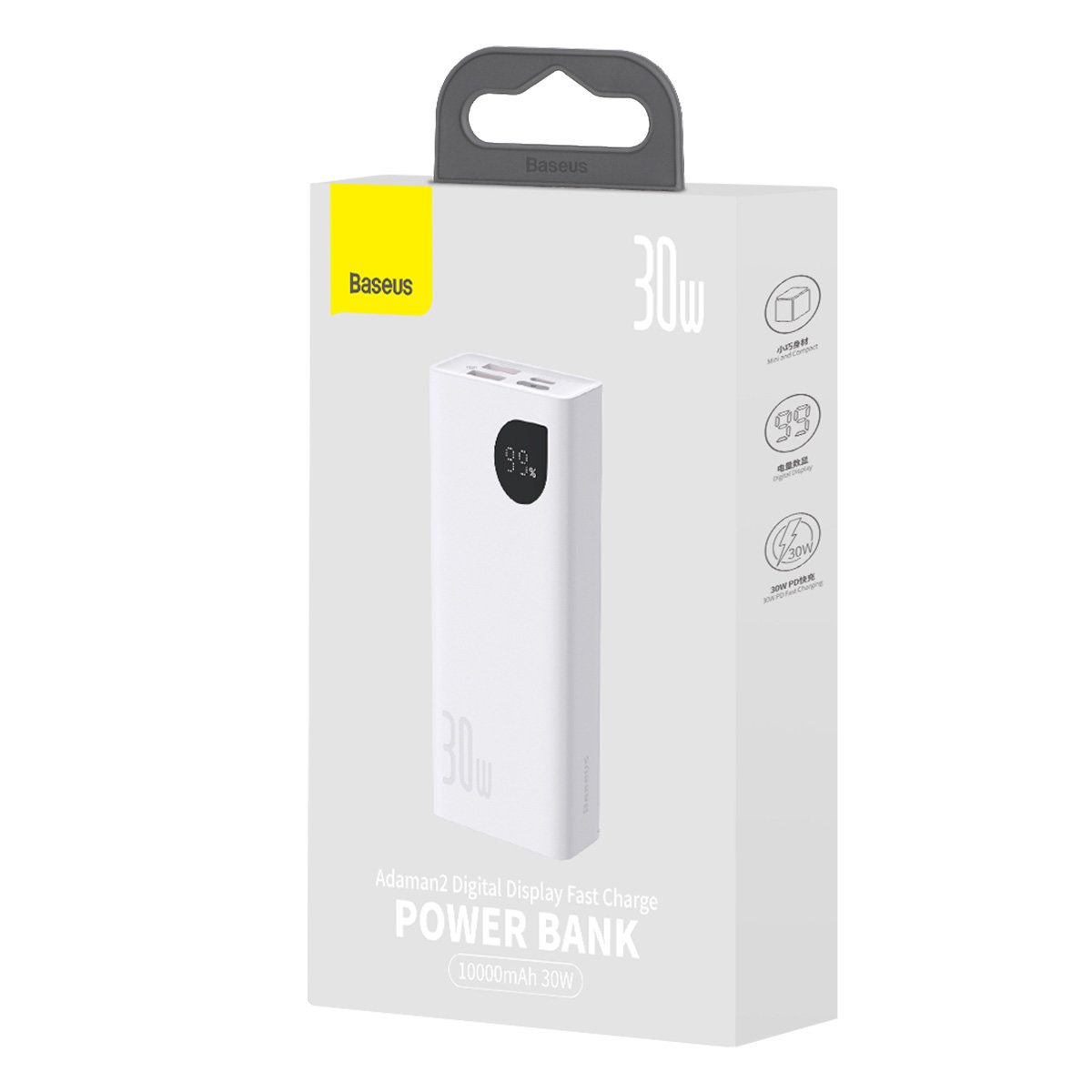 Baterie externa Baseus Adaman2, afisaj LED, 10.000 mAh : 30 W : PD : QC : SCP - alb9
